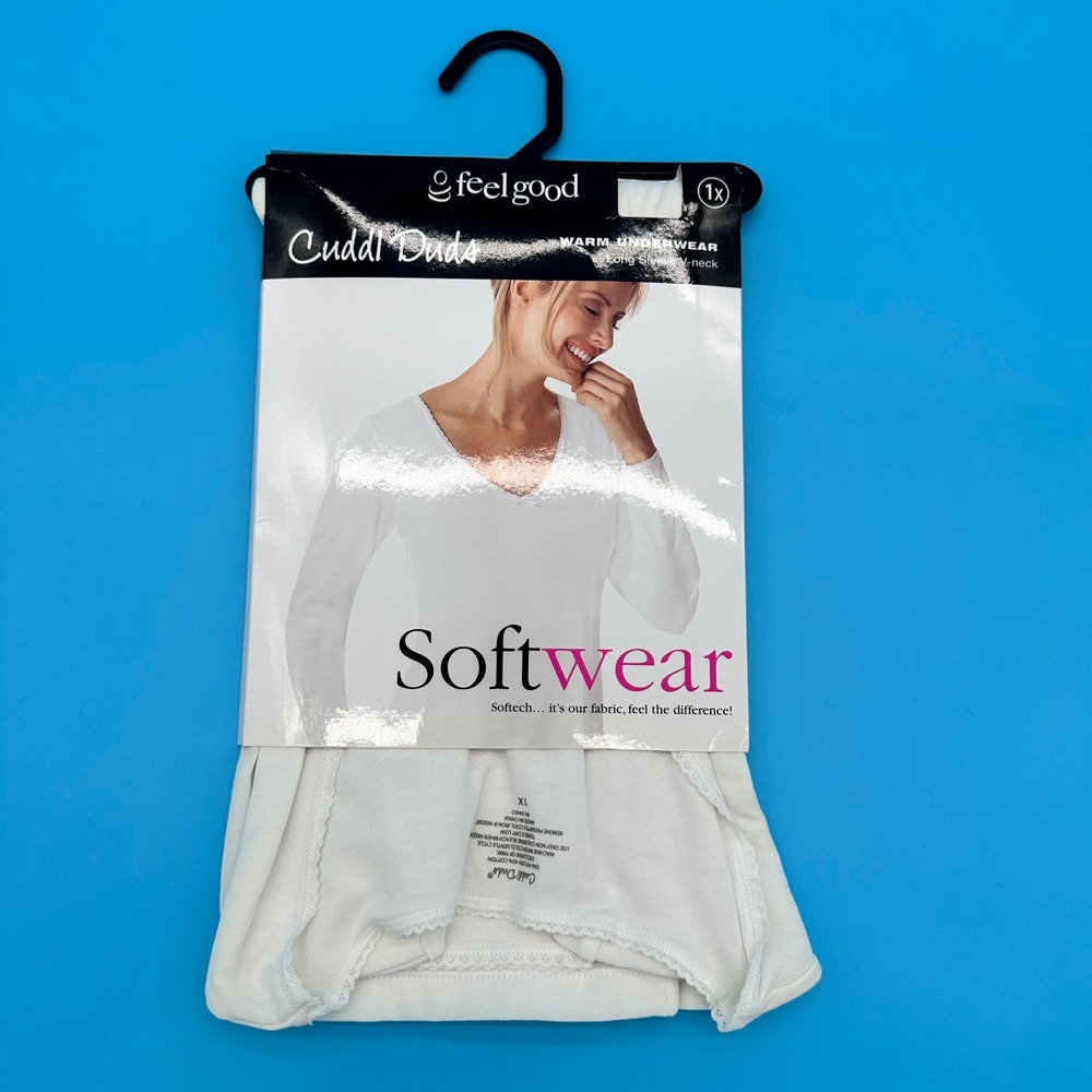 Cuddl Duds Softwear Warm Underwear Long Sleeve V-neck Top White Plus Size 1X NEW